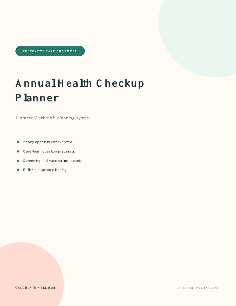 Annual Health Checkup Planner printable PDF cover