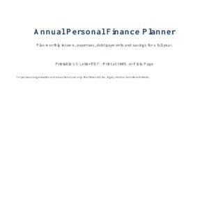 Annual Personal Finance Planner cover