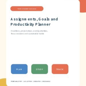Assignments goals and productivity planner for teens ages 15 to 18