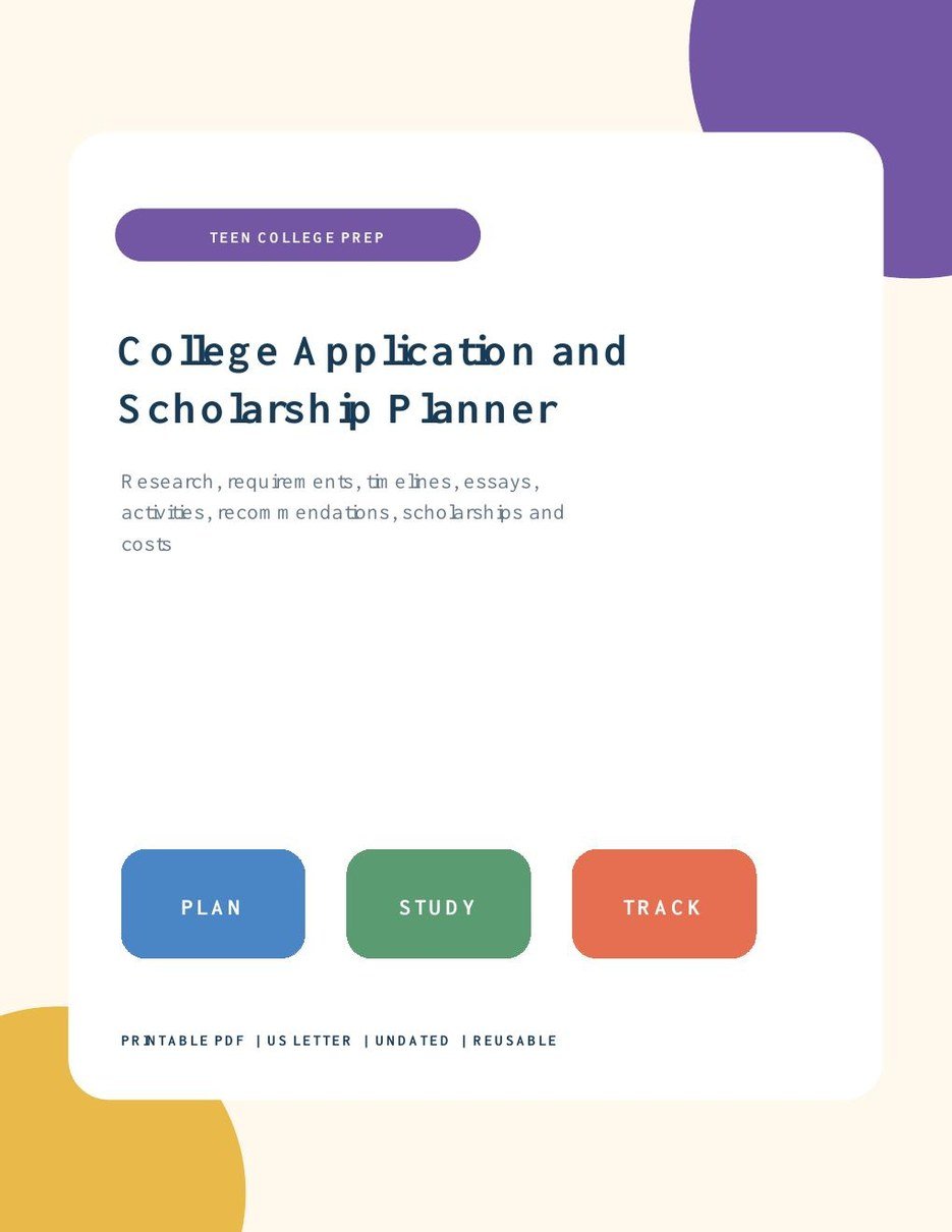 College application and scholarship planner printable for high school students