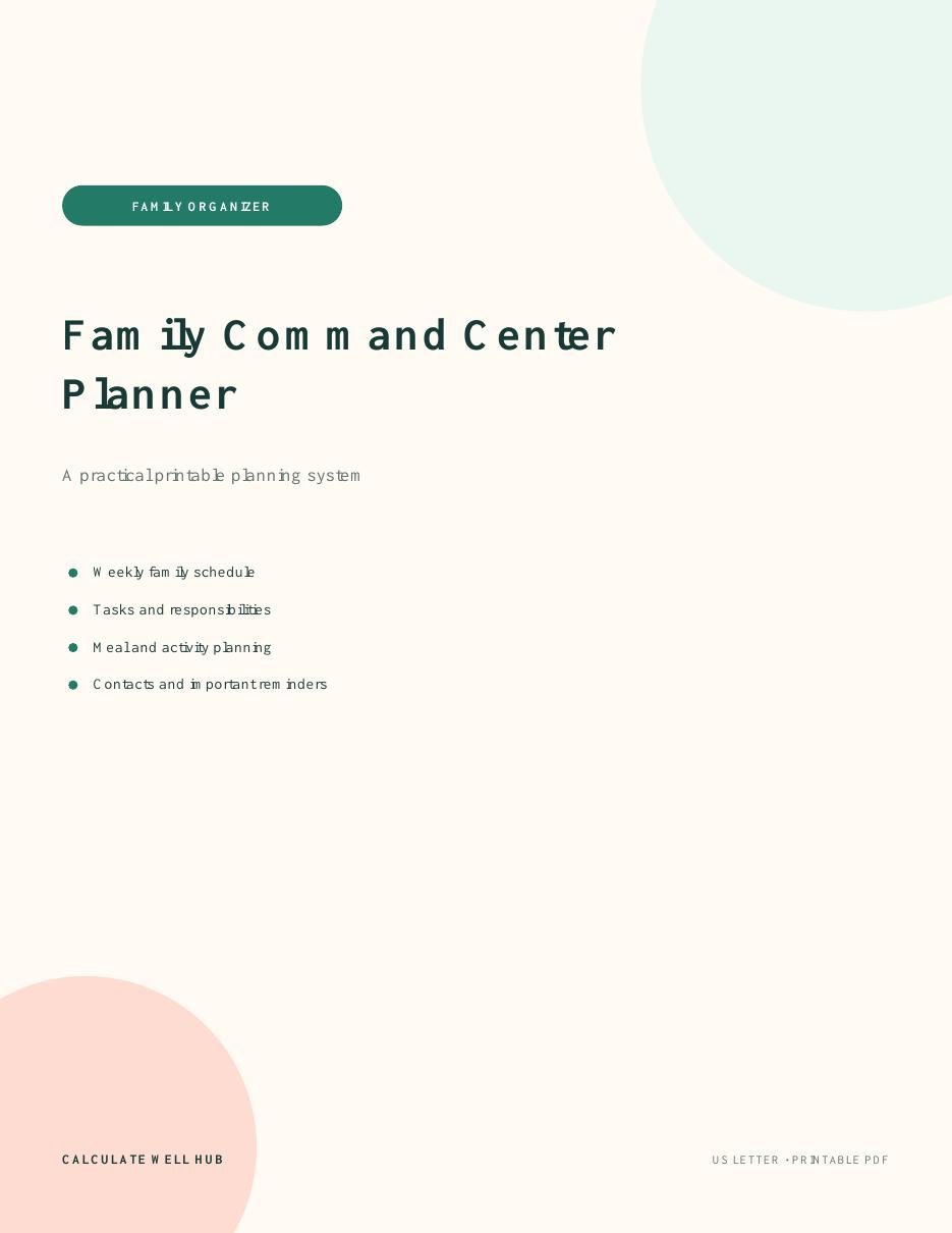 Family Command Center Planner printable PDF cover