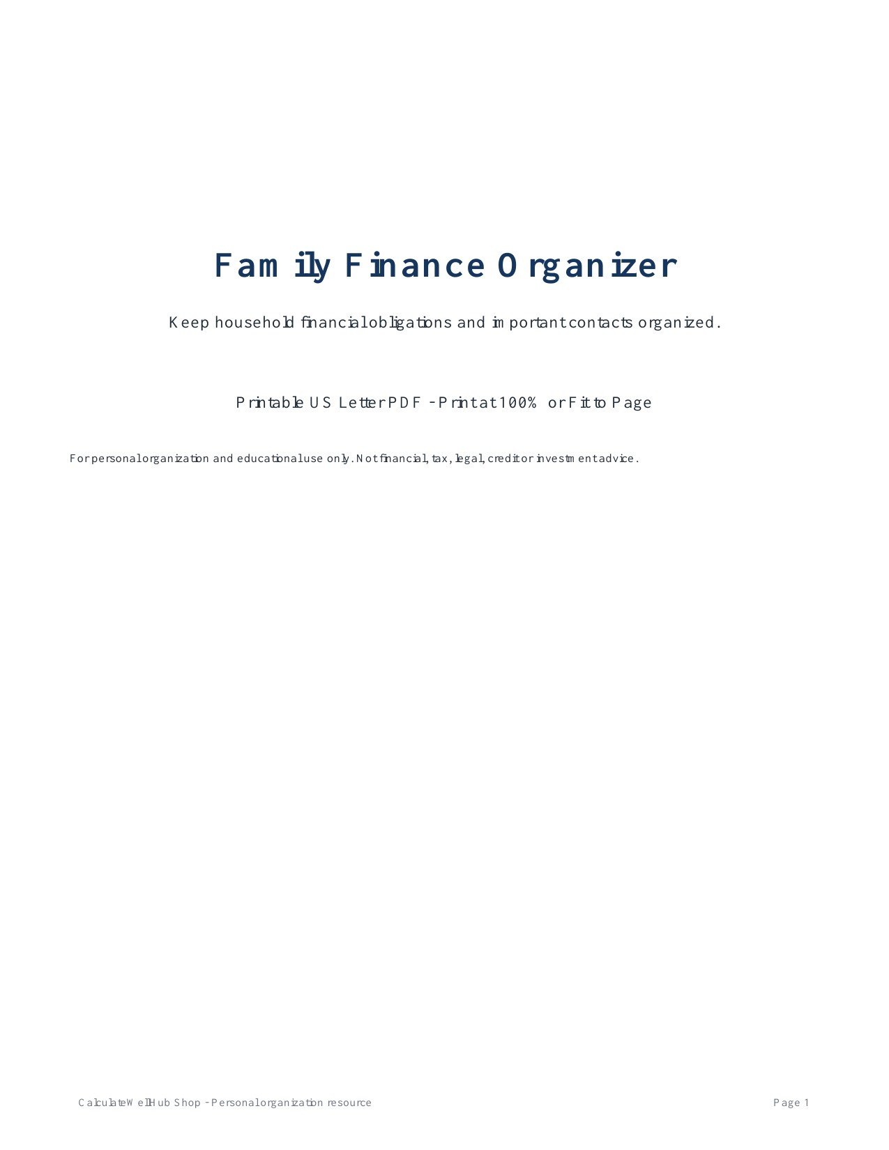 Family Finance Organizer cover
