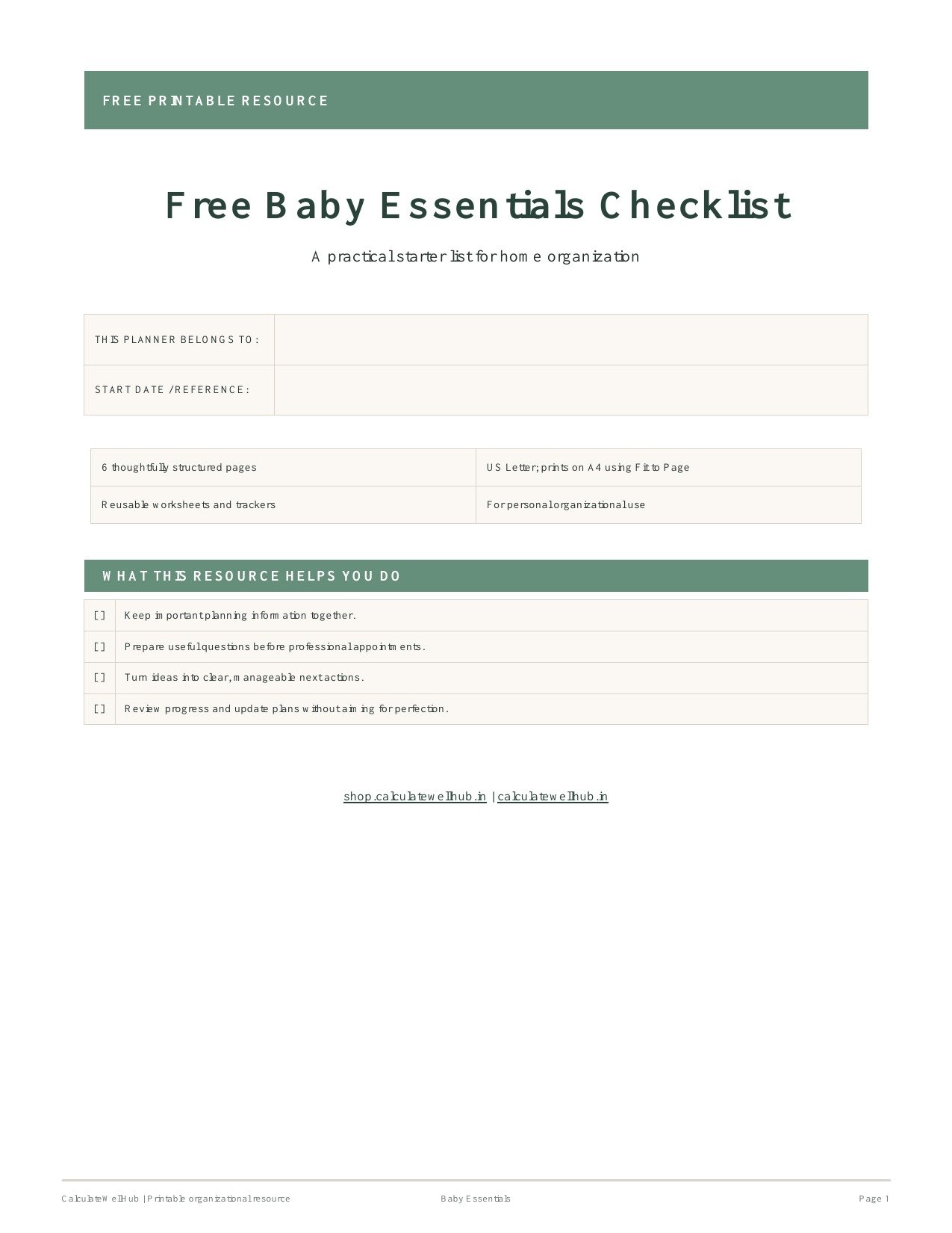 Free Baby Essentials Checklist cover