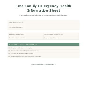 Free Family Emergency Health Information Sheet cover