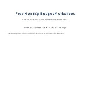 Free Monthly Budget Worksheet cover