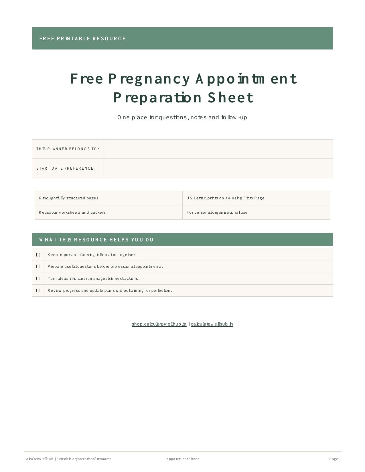 Free Pregnancy Appointment Preparation Sheet cover