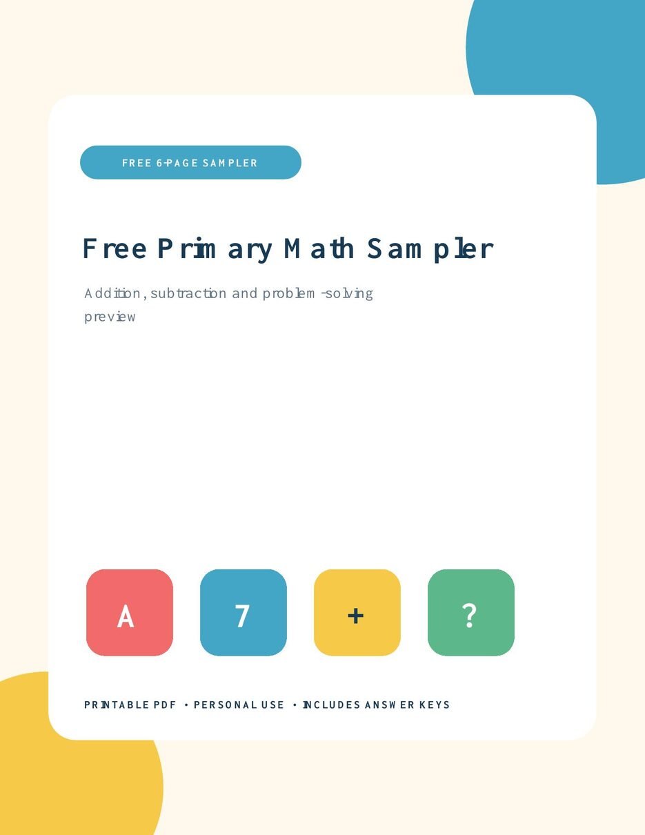 Free primary math printable sampler for ages 6 to 10
