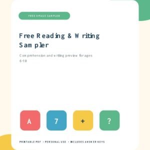 Free reading and writing printable sampler for ages 6 to 10