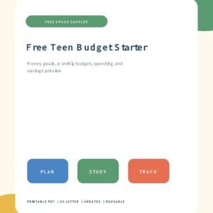 Free teen budget starter worksheet for ages 15 to 18