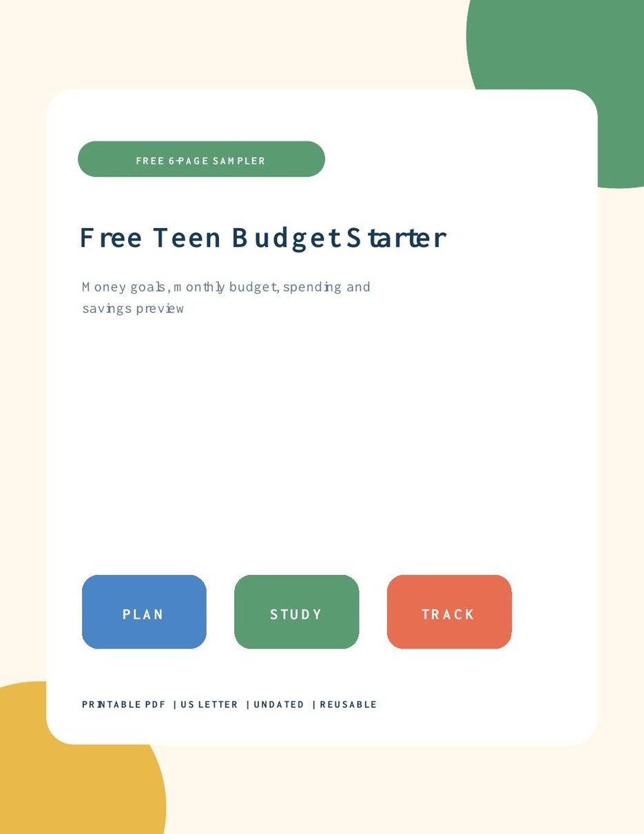 Free teen budget starter worksheet for ages 15 to 18