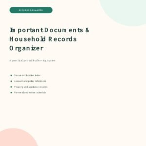 Important Documents and Household Records Organizer printable PDF cover