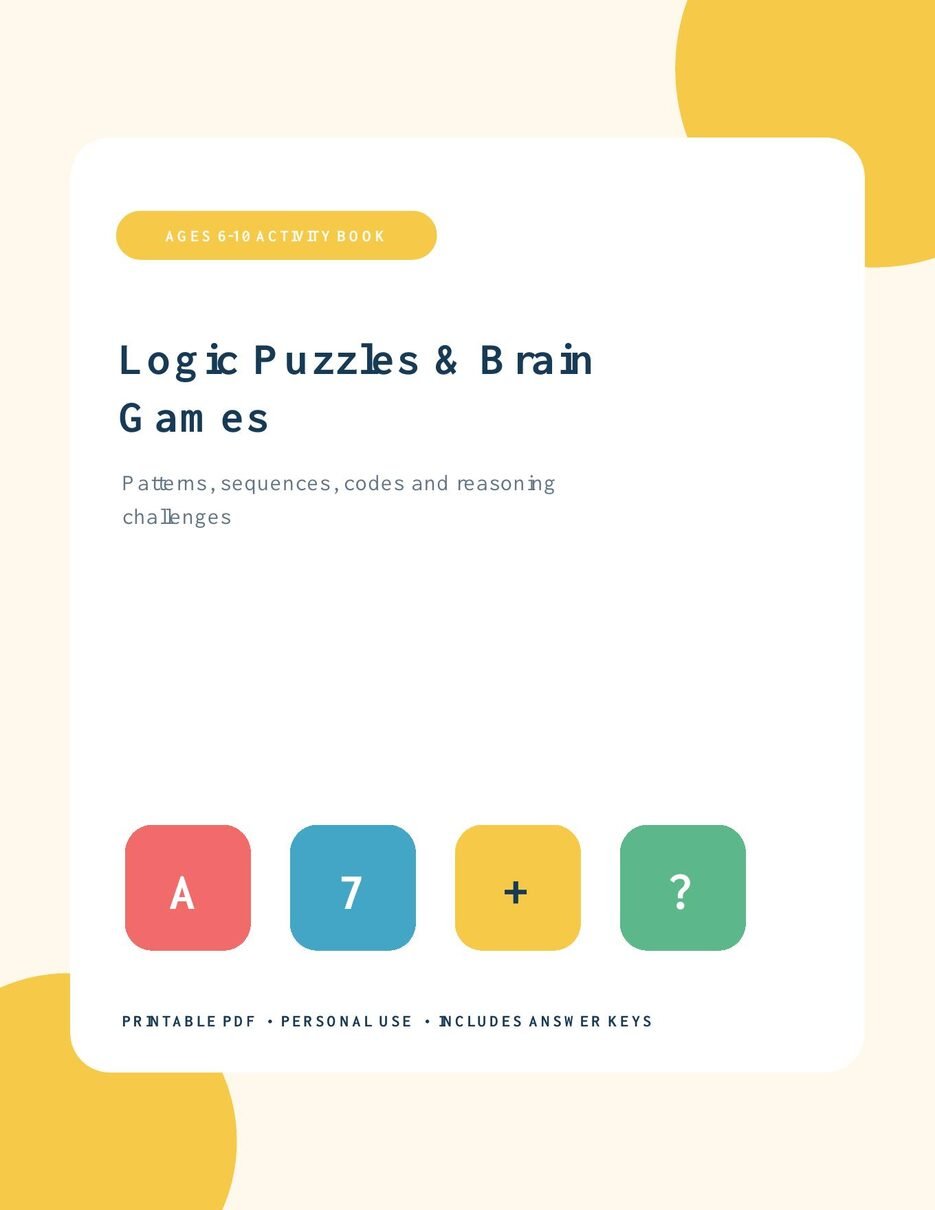 Logic puzzles and brain games printable for ages 6 to 10