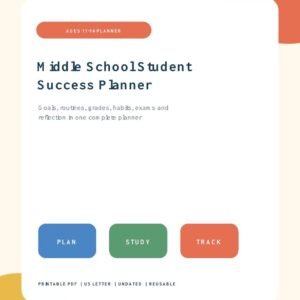 Middle school student success planner printable for ages 11 to 14