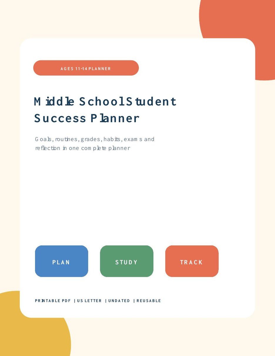 Middle school student success planner printable for ages 11 to 14