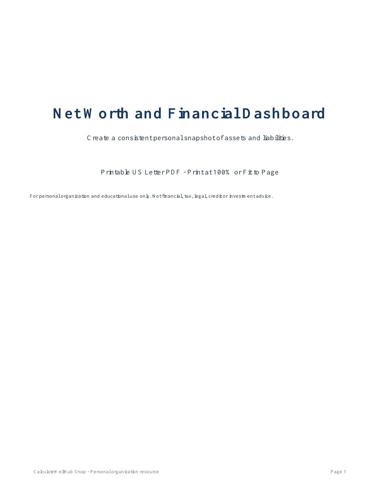 Net Worth & Financial Dashboard cover