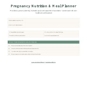 Pregnancy Nutrition and Meal Planner printable PDF cover