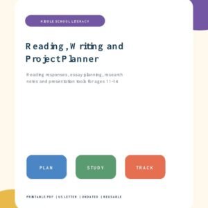 Reading writing and project planner printable for ages 11 to 14