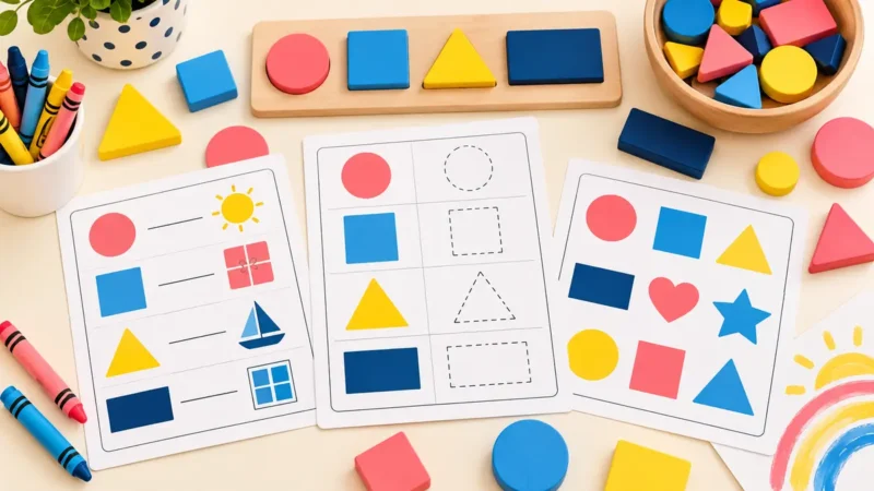 Shapes and colors matching activities for preschool kids