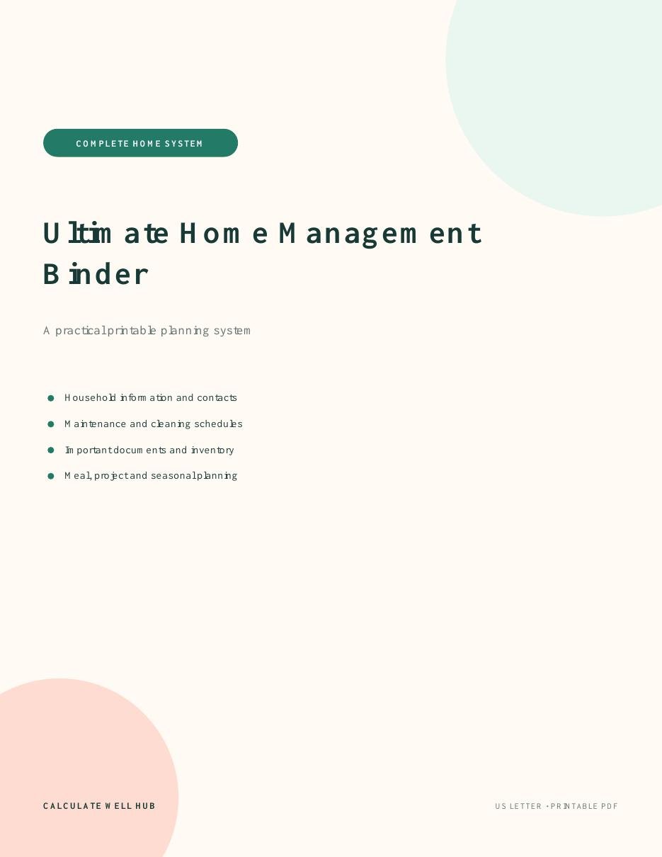 Ultimate Home Management Binder printable PDF cover