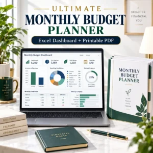 Ultimate Monthly Budget Planner Excel dashboard and printable PDF