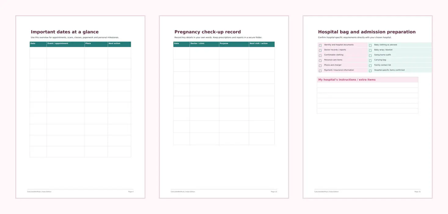 Actual sample pages from Complete 40-Week Pregnancy Planner India Edition
