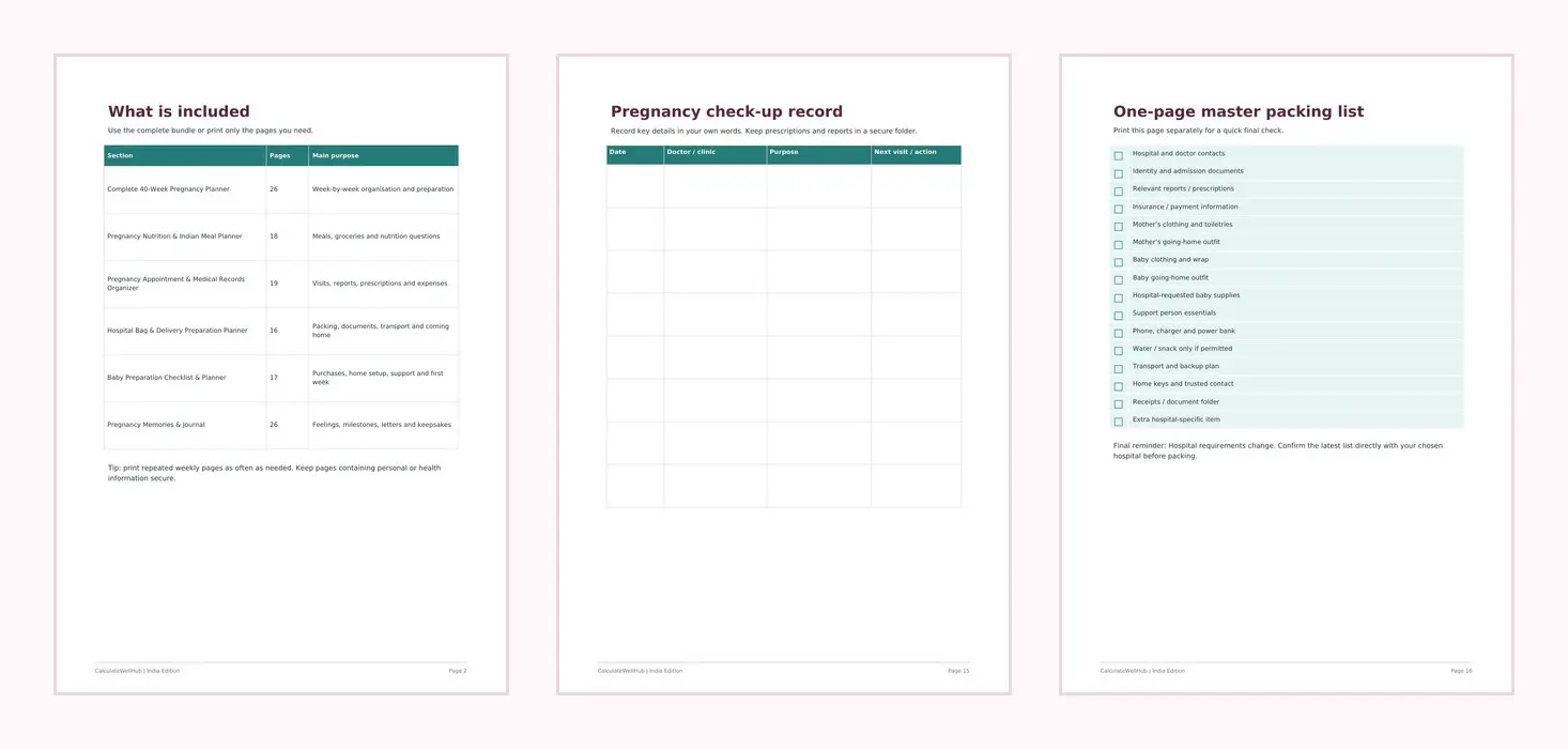 Actual sample pages from Complete Pregnancy Planner Bundle India Edition